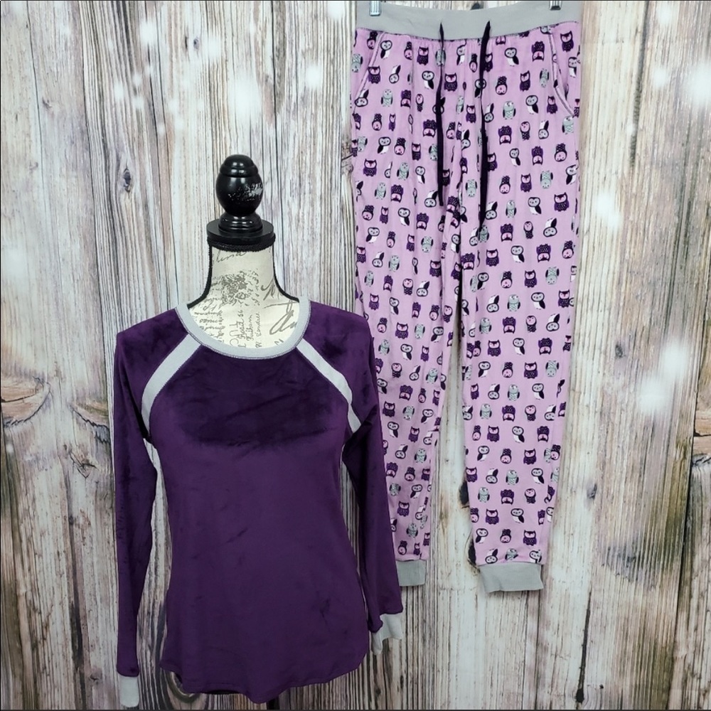 Cuddl Duds Purple Owl Print Ultra Plush Velvet Fleece Pajama Set